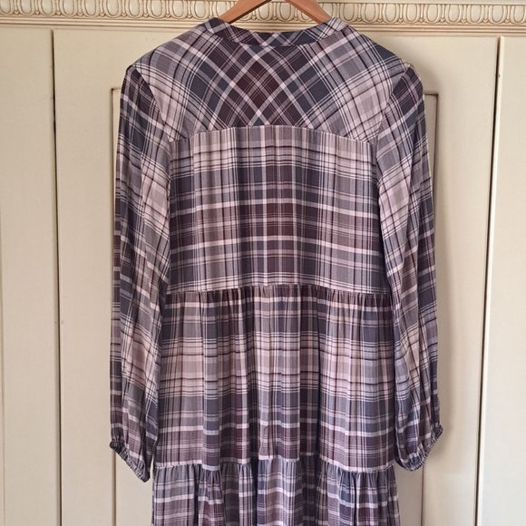 Knox Rose women's long sleeve tiered plaid dress Sz Med - Picture 5 of 8